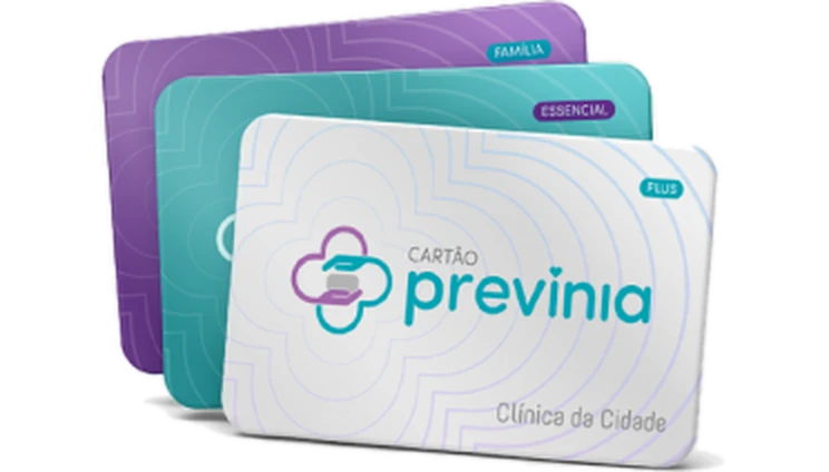 Os três cartões Prevínia: Essencial, Plus e Família